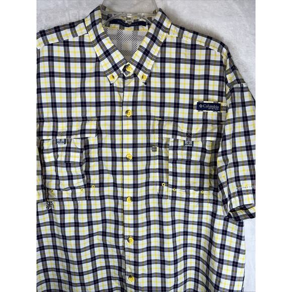 Columbia Super Bahama Plaid Fishing Shirt Short Sleeve Button Front Mens XL Blue - Picture 1 of 12